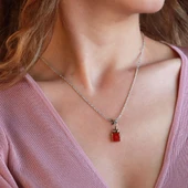 Mercan Taşlı El İşi Otantik 925 Ayar Gümüş Kolye thumbnail 2