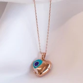 Rose Gold Kaplama Nazar Boncuklu Açılır Kapanır İsim Yazılabilen Gümüş Kolye thumbnail 1