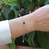 Yonca Siyah Mineli Trend Gümüş Bileklik thumbnail 3