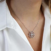 Round Kesim Yonca Modeli 6,5 mm E Moıssenıte Gümüş Kolye thumbnail 4