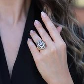 Oval Elmas Montür Modeli Gold Gümüş Yüzük thumbnail 1