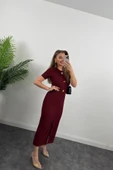 Kadın Ottoman Kumaş Likralı Düğme Tasarımlı Kısa Kol Kalem Elbise thumbnail 1