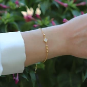 Yonca Sedefli Trend Gold Gümüş Bileklik thumbnail 2