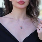 Elmas Montür Modeli Taşlı Rose Gold Gümüş Kolye thumbnail 1