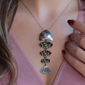 Mistik Topaz Taşlı 925 Ayar Gümüş Tasarım Balık Kolye thumbnail 3