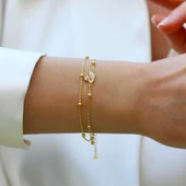 Kuğu Çift Zincirli Trend Gümüş Bileklik thumbnail 2