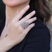 Damla Elmas Montür Modeli Rose Gold Gümüş Yüzük thumbnail 1