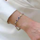 Damla Çiçek Renkli Zirkon Taşlı Gümüş Bileklik thumbnail 2