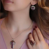 Lal Taşlı 925 Ayar Gümüş Otantik Tasarım Set thumbnail 1