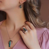 Peridot Taşlı 925 Ayar Gümüş Otantik Tasarım Set thumbnail 1