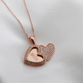 Kişiye Özel Kalp Zirkon Taşlı Rose Gold Kaplama İsim Yazılabilir Kolye thumbnail 1