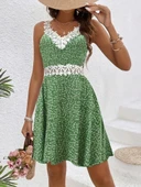 Kadın Askılı Dantel Yakalı çiçek Desenli Süprem Elbise thumbnail 3