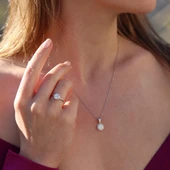 Etrafı Pırıltılı Taşlarla Çevrili Yuvarlak Montür Sky Diamond Gümüş Set thumbnail 5