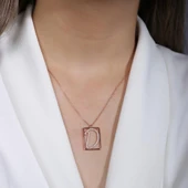 D Harfi Zirkon Taşlı Rose Gold Kaplama Çerçeveli Gümüş Kolye thumbnail 2