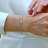 Kuğu Çift Zincirli Trend Gümüş Bileklik thumbnail 4