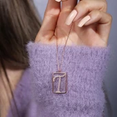 T Harfi Zirkon Taşlı Rose Gold Kaplama Çerçeveli Gümüş Kolye thumbnail 1