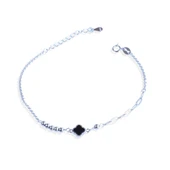 Yonca Siyah Mineli Trend Gümüş Bileklik thumbnail 4