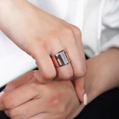 T Harfi Baget Taşlı Gümüş Yüzük thumbnail 1