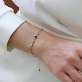 Yonca Siyah Mineli Trend Gümüş Bileklik thumbnail 2