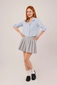 Tek Cep Çizgili Mavi Kısa Gömlek thumbnail 2