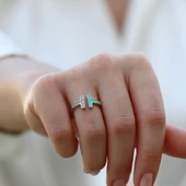 Turkuaz Mineli  T Gümüş Yüzük thumbnail 3