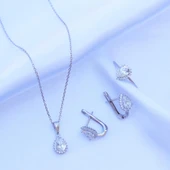 Etrafı Pırıltılı Taşlarla Çevirili Damla Montür Sky Diamond Gümüş Set thumbnail 5