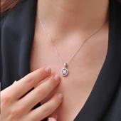 Starlight Diamond Elips Zirkon Taş Ortası Kare 3 Baget Pırlanta Montür Gümüş Kolye thumbnail 1