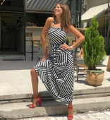 Kadın Ayarlanabilir Askılı Geometrik Desen Kuşaklı Gipeli Süprem Elbise thumbnail 4