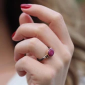 Kök Yakut Taşlı Gümüş Otantik Set - 3