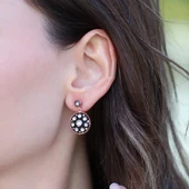 Yuvarlak Elmas Montür Rose Gold Kaplama Gümüş Küpe thumbnail 2