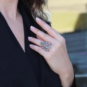 Damla Elmas Montür Modeli Rose Gold Gümüş Yüzük thumbnail 2