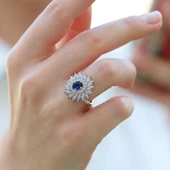 Ortası Safir Taşlı Elips Mekik Gümüş Yüzük thumbnail 2