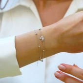 Kuğu Çift Zincirli Trend Gümüş Bileklik thumbnail 6