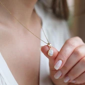 Sedef Doğal Taş Gold Kaplama  Gümüş Kolye thumbnail 5