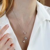 Yonca Sedef Taşlı Sarkıt Gümüş Kolye thumbnail 2