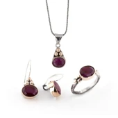 Kök Yakut Taşlı Gümüş Otantik Set - 2