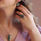 Peridot Taşlı 925 Ayar Gümüş Otantik Tasarım Set thumbnail 2