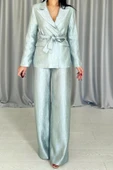 Mint Beli Kuşaklı Ceket Ve Pantolon Parlak Takım thumbnail 3