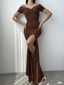 Kadın Dalgıç Kumaş Kayık Yaka Ve Dekolte Detaylı Elbise thumbnail 2