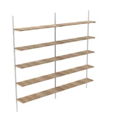5 Katlı Duble Kitaplık - Ahşap Duvar Rafı, Dekoratif Raf  Meşe 30x60 cm - 1