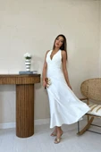 Ekru Atlas Göğüs Kuplu Elbise thumbnail 2