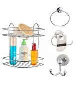 SAS Banyo Aksesuar Seti 4 Lü Krom , Paslanmaz Köşelik Duş Rafı Şampuanlık Krom EK-02 thumbnail 1