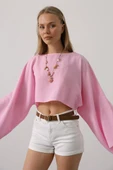YARASA KOLLU CROP BLUZ - Pembe thumbnail 2