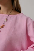 YARASA KOLLU CROP BLUZ - Pembe thumbnail 4