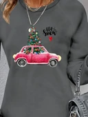 Kadın Uzun Kollu Bisiklet Yaka Desenli Viskon Iki Iplik Elbise thumbnail 2