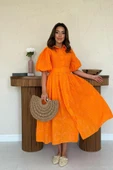 Oranj Pileli Balkon Elbise - 1