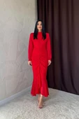 Kırmızı Önü Büzgülü Şifon Elbise thumbnail 2