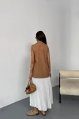 GOLD DÜĞMELİ KETEN YELEK - Kahverengi thumbnail 2