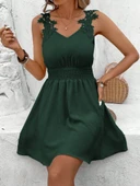 Kadın Askılı Dantel Detaylı Beli Büzgülü Aerobin Elbise thumbnail 1