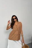 GOLD DÜĞMELİ KETEN YELEK - Kahverengi thumbnail 4